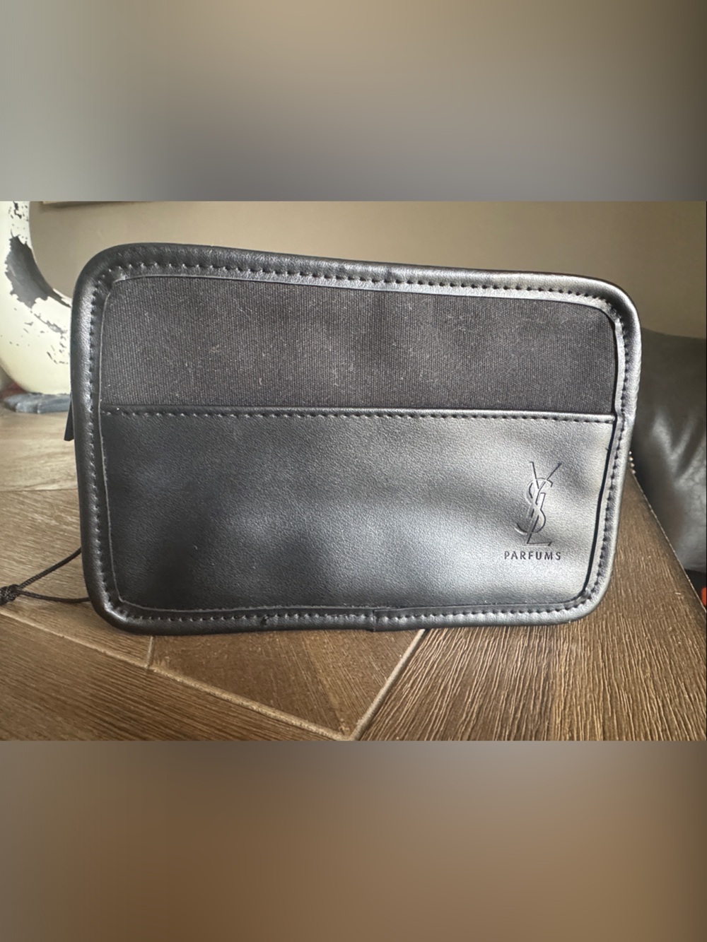 Yves Saint Laurent Black Leather and Fabric Toiletry Pouch